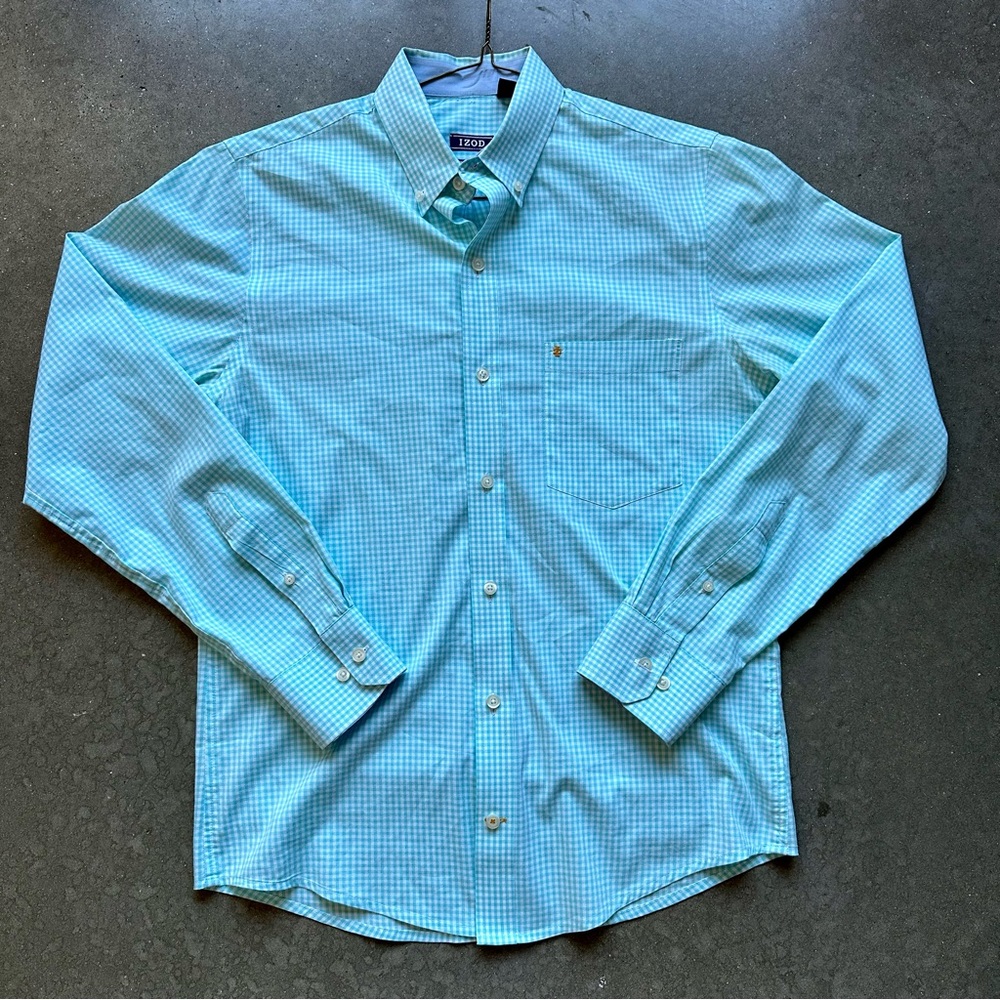 Izod Men’s Blue Checkered Dress Shirt Size Small